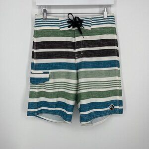 Ezekiel Mens Board Shorts Swim Trunks Size 28 Pocket Striped Blue Green White